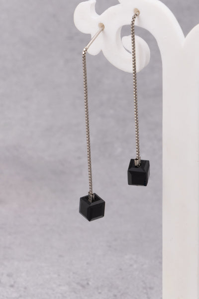 Minimalist Black Cube Bead Threader Earrings - Flâneur Global® | FG | 925 Fine Silver Jewelry & Accessories 