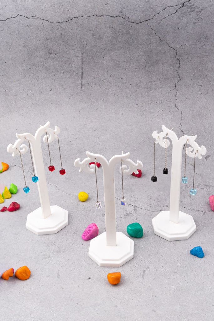 Minimalist Black Cube Bead Threader Earrings
