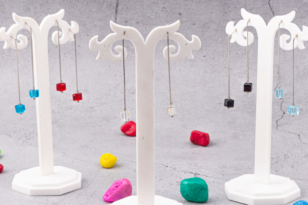 Red Faceted Bead Threader Earrings
