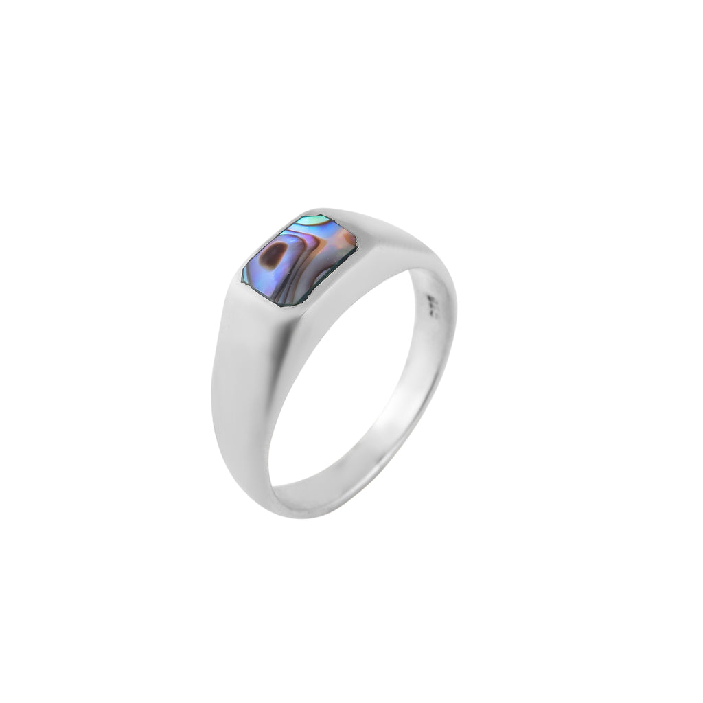 balone Inlay Silver Signet Ring