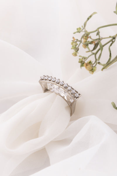 White Gold Curved Diamond Ring