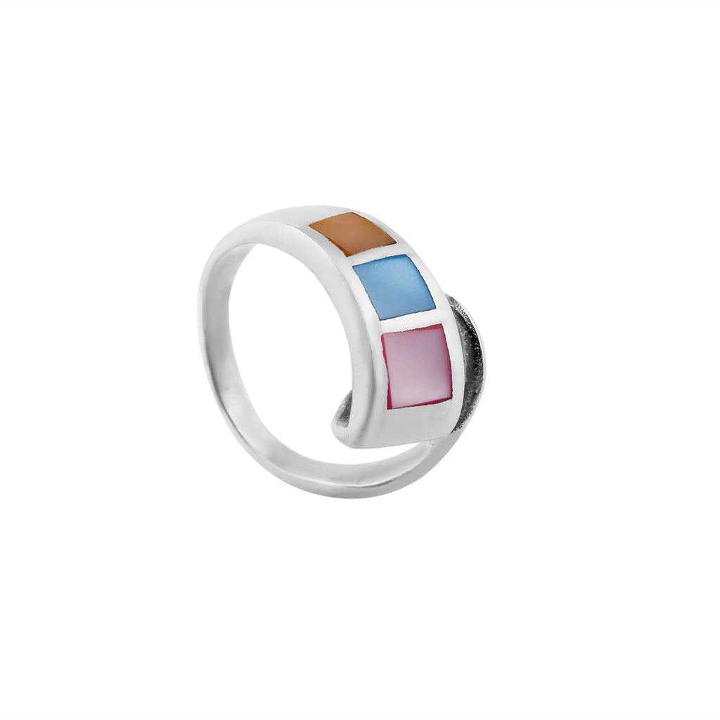 Pastel Block Shell Silver Ring for her Nav