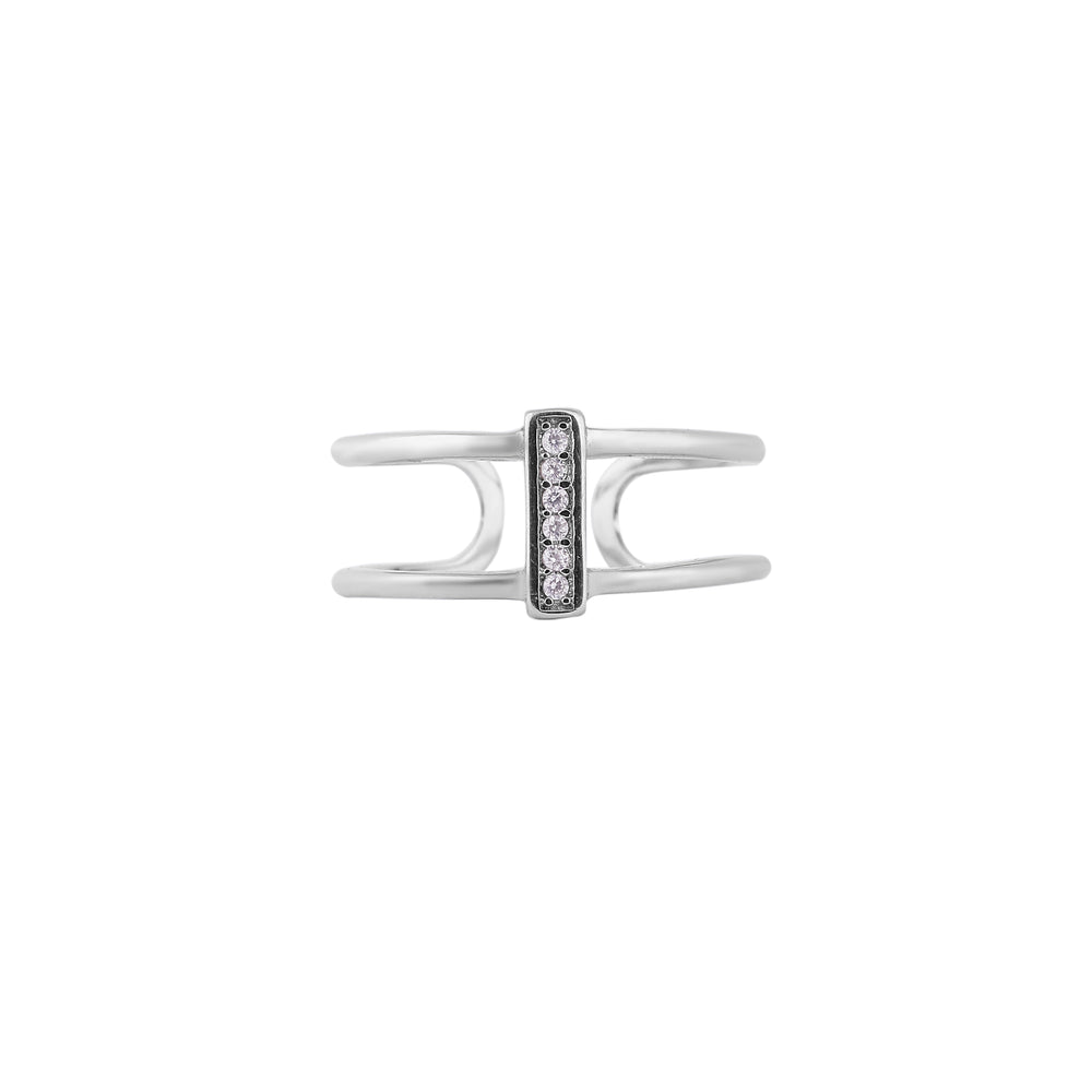 Open Double Bar Pave Silver Ring for her