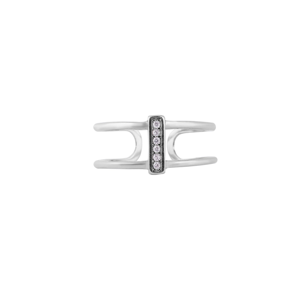 Open Double Bar Pave Silver Ring for her