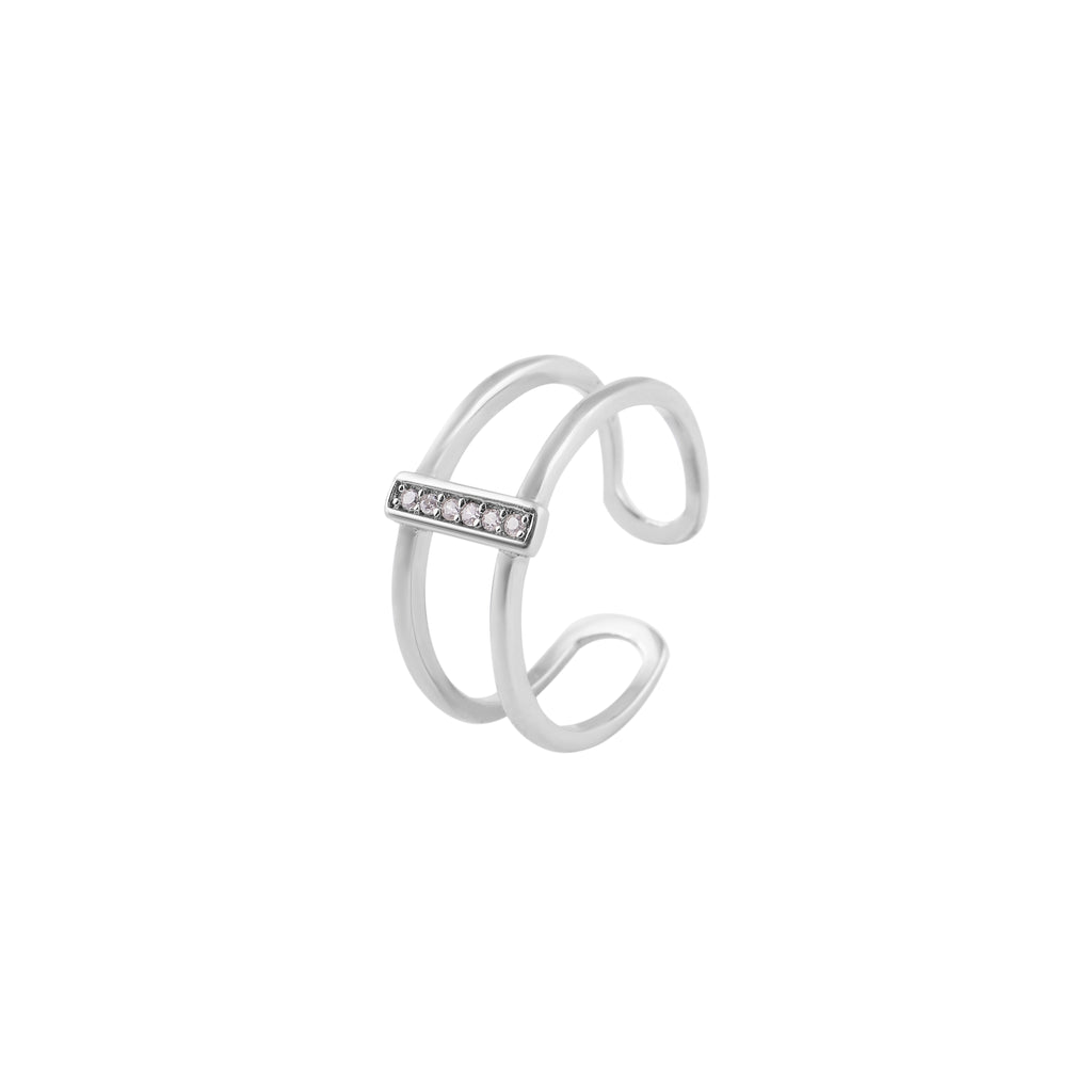Open Double Bar Pave Silver Ring for her