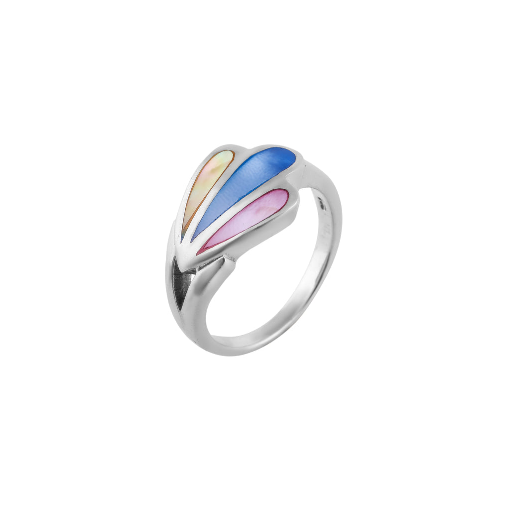Colour Mother of Pearl Petal Silver Ring for her Nav