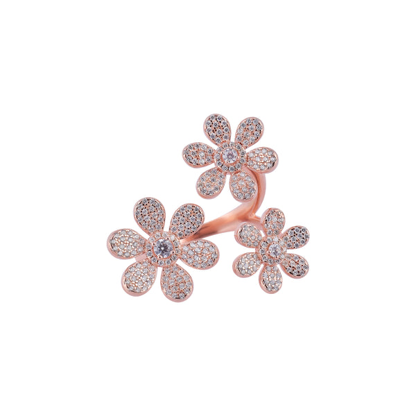 Triple Floral Pave Rose Gold Open Ring for her