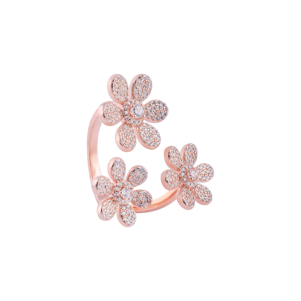 Triple Floral Pave Rose Gold Open Ring for her