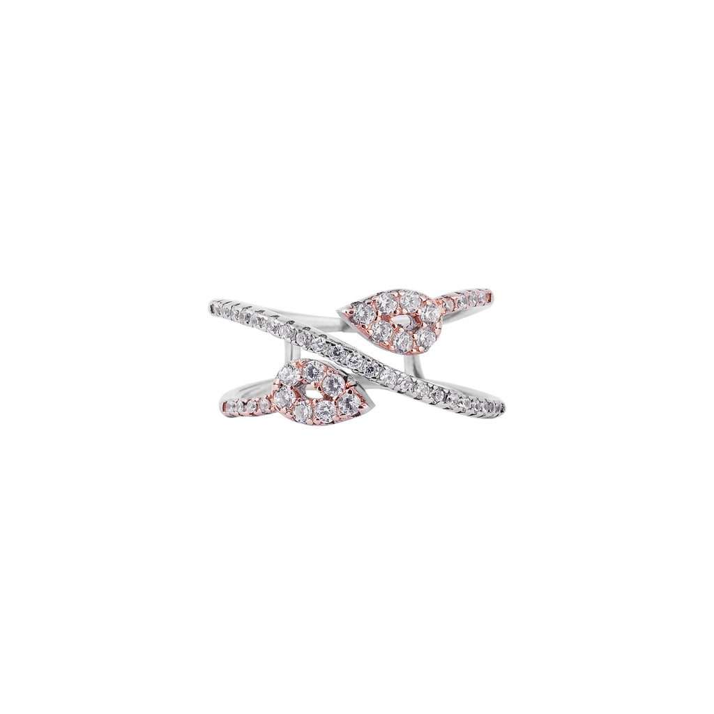 Intersecting Pave Heart Silver Ring for her