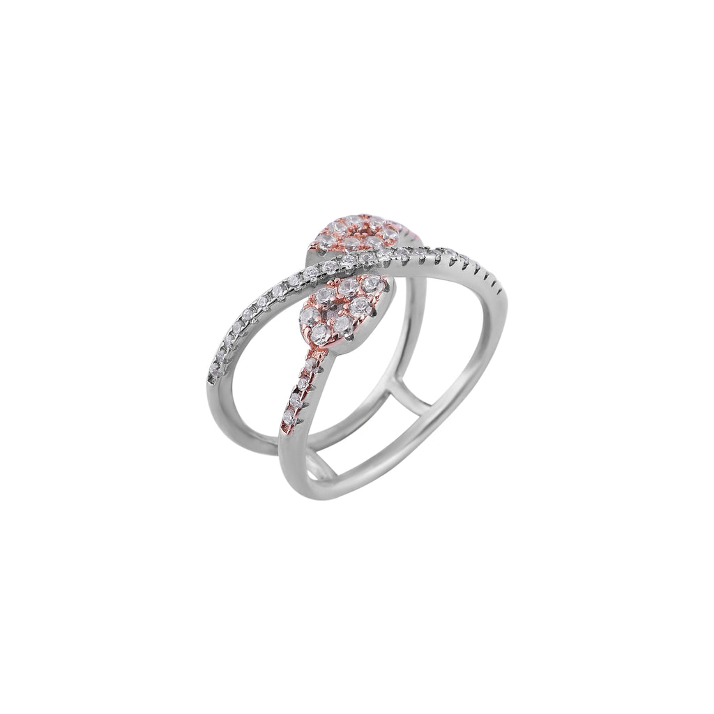 Intersecting Pave Heart Silver Ring for her