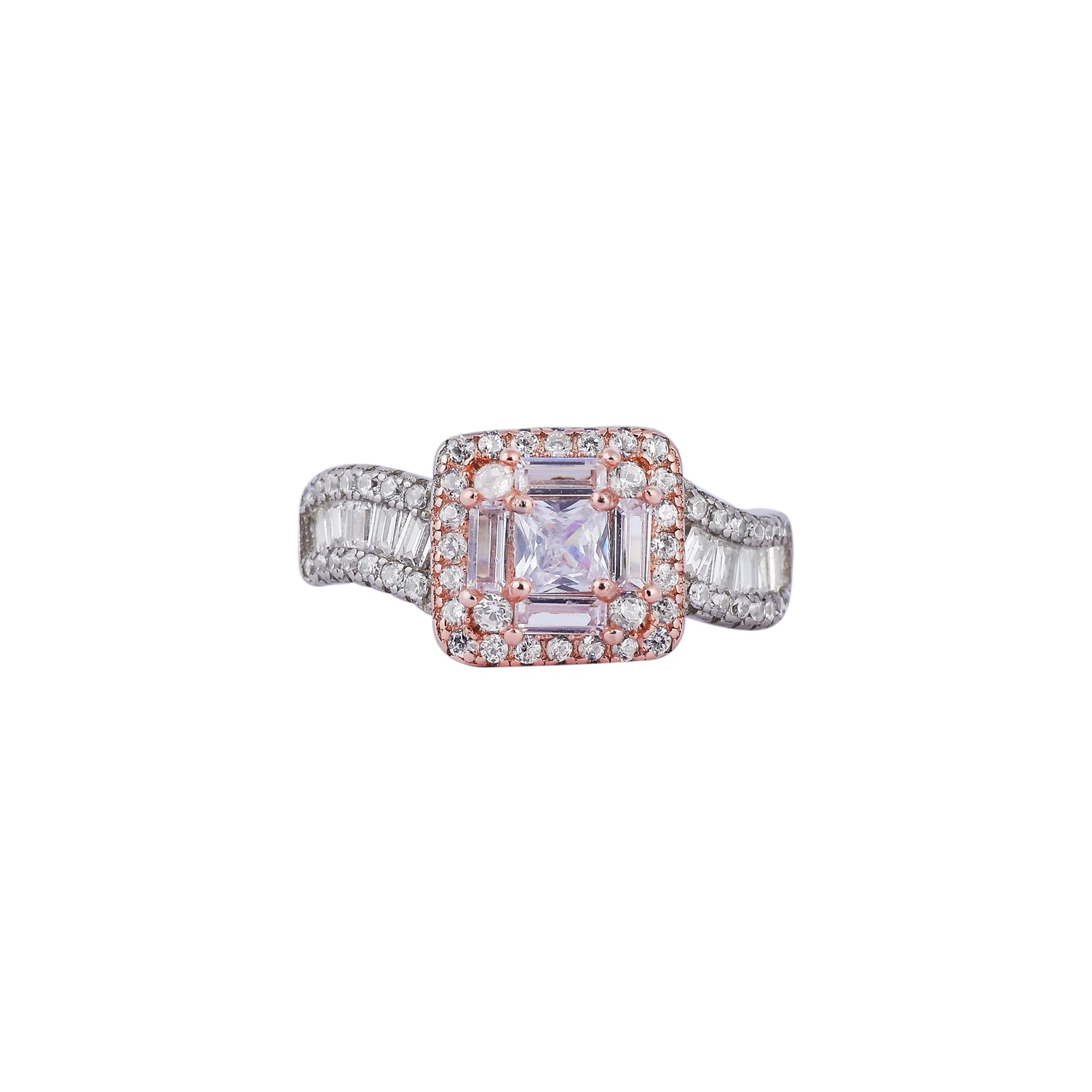 CZ Pink Halo Baguette Accent Silver Ring for her - Flâneur Global® | FG | 925 Fine Silver Jewelry & Accessories 