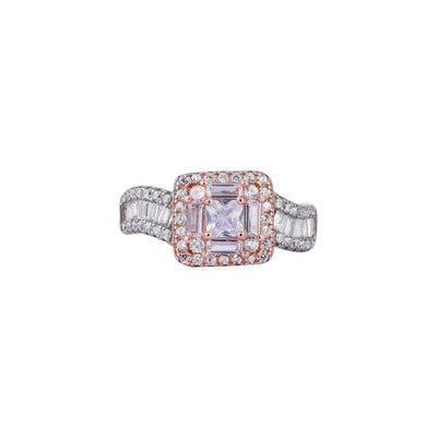 CZ Pink Halo Baguette Accent Silver Ring for her