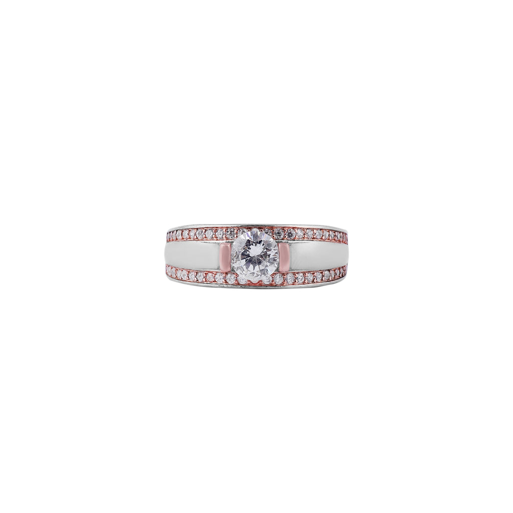Solitaire CZ with Pink Pave Accents Silver Ring for her