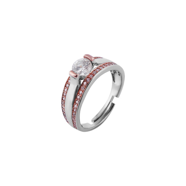 Solitaire CZ with Pink Pave Accents Silver Ring for her