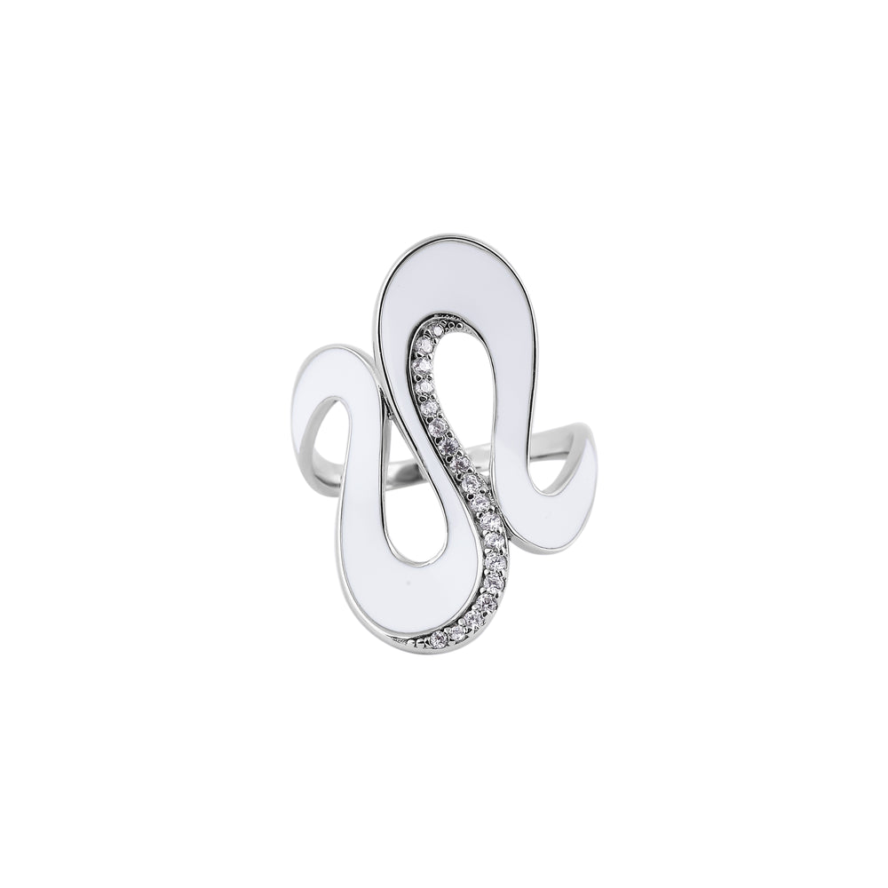Modern Sculptural Enamel and Pave Silver Ring for her