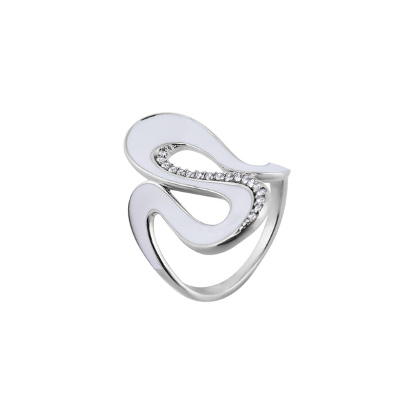 Modern Sculptural Enamel and Pave Silver Ring for her