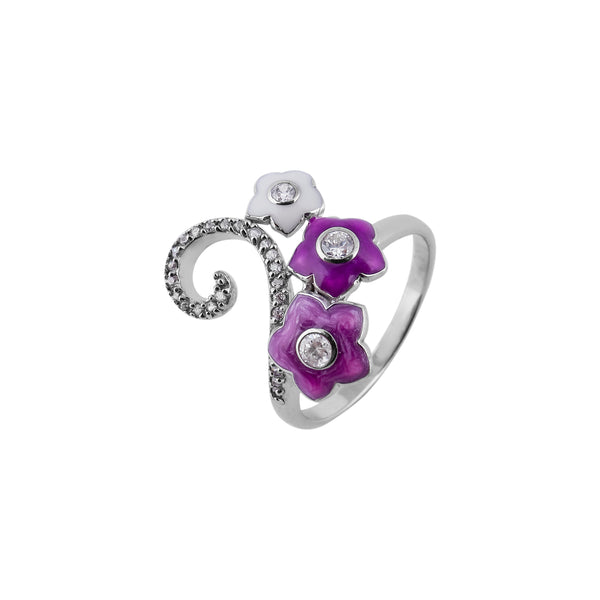 Enamel Floral and Pave Swirl Silver Ring for her