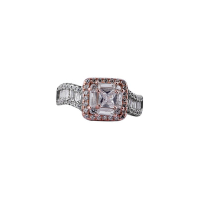 Emerald Cut CZ Double Halo Two-Tone Ring for her