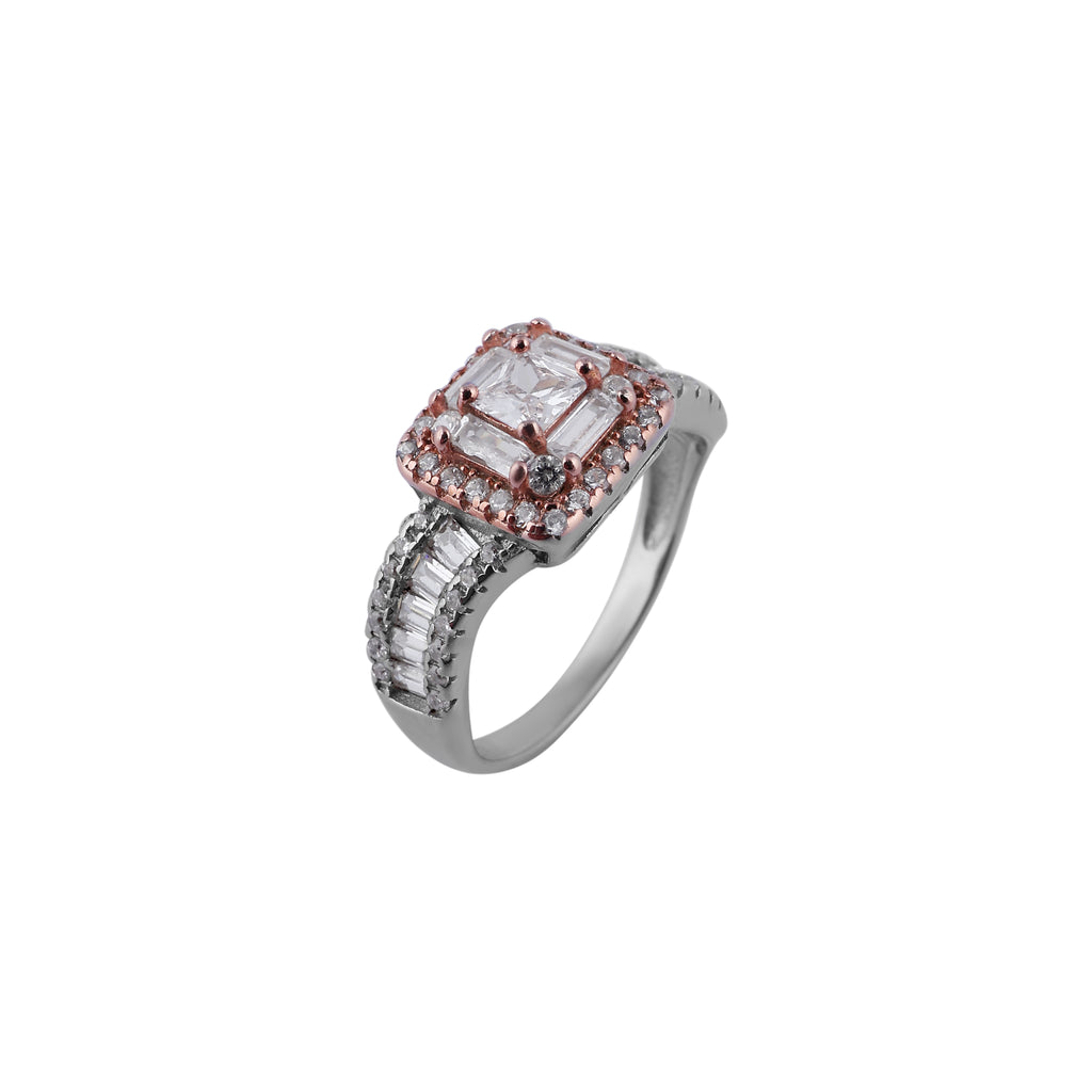 Emerald Cut CZ Double Halo Two-Tone Ring for her