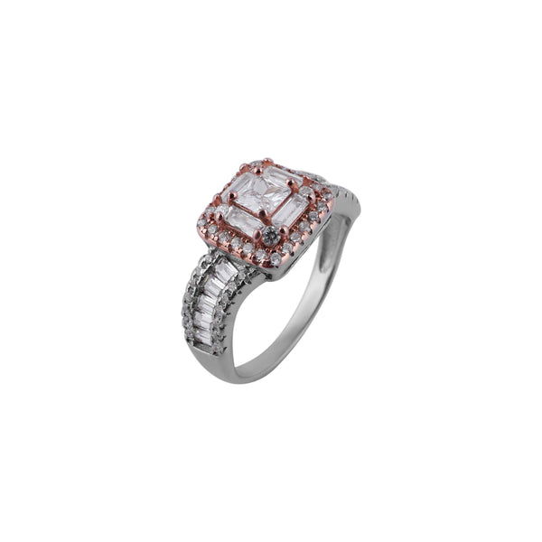 Emerald Cut CZ Double Halo Two-Tone Ring for her