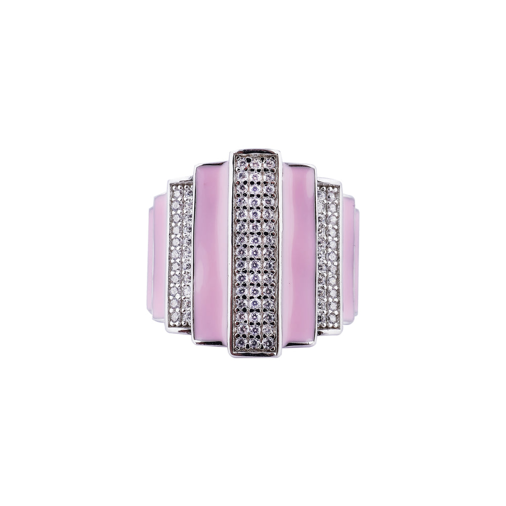 Art Deco Style Pink Enamel and Pave Silver Ring for her