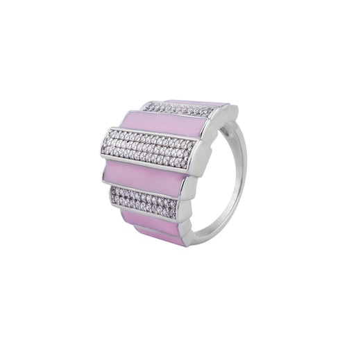 Art Deco Style Pink Enamel and Pave Silver Ring for her