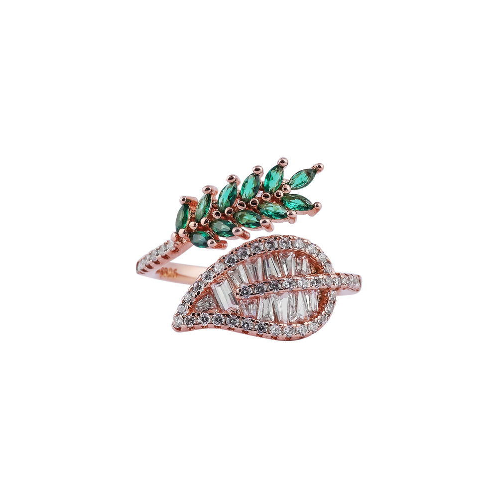 Two-Tone Leaf Motif CZ Open Ring for her