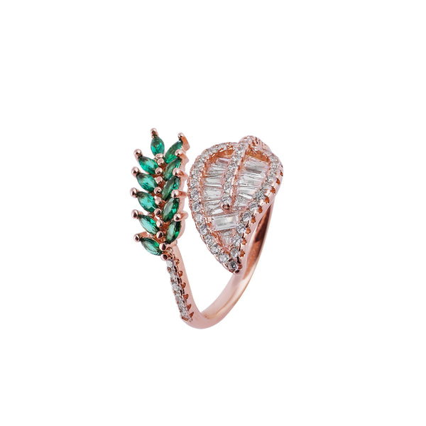 Two-Tone Leaf Motif CZ Open Ring for her