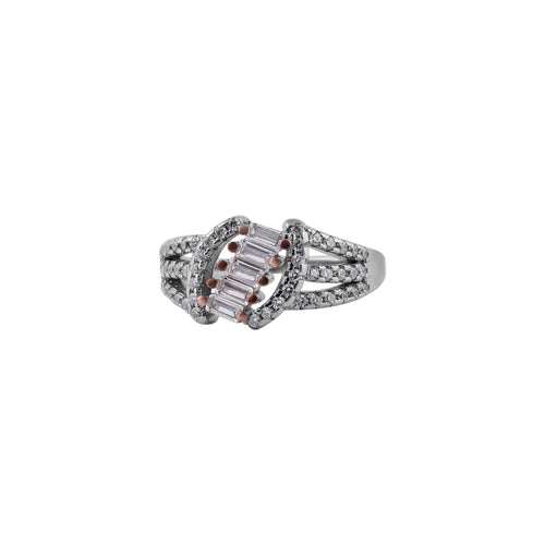 Braided Pave and Baguette CZ Silver Ring for her