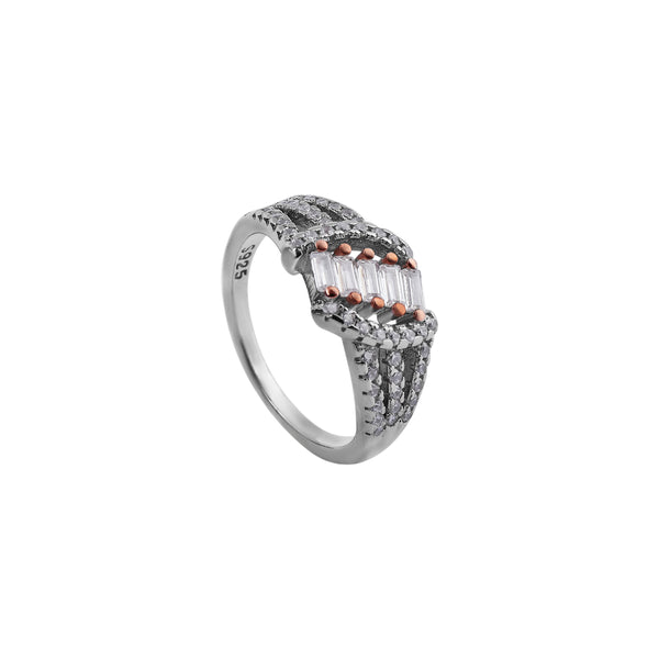 Braided Pave and Baguette CZ Silver Ring for her