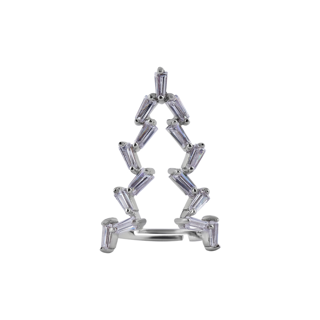 Asymmetrical Baguette CZ Silver Open Ring for her