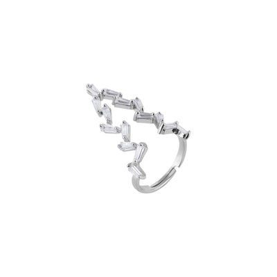 Asymmetrical Baguette CZ Silver Open Ring for her - Flâneur Global® | FG | 925 Fine Silver Jewelry & Accessories 