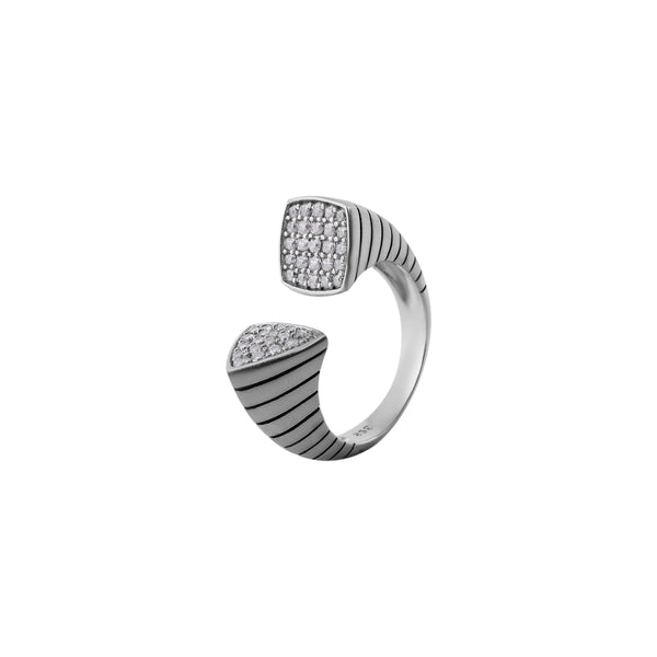 Modern Pave Accent Silver Open Ring for her