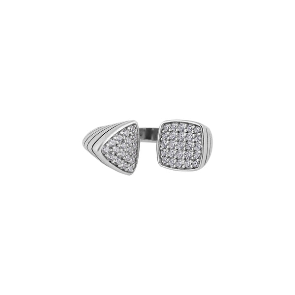 Modern Pave Accent Silver Open Ring for her