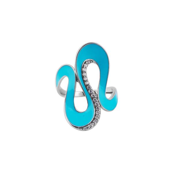 Modern Sculptural Turquoise Enamel and Pave Silver Ring for her
