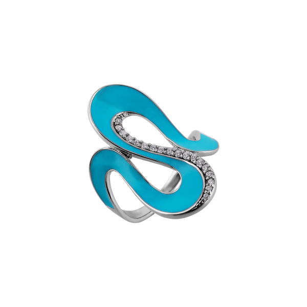Modern Sculptural Turquoise Enamel and Pave Silver Ring for her