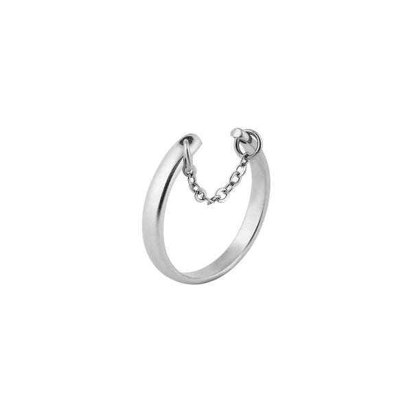 Minimalist Chain Accent Silver Open Ring for her