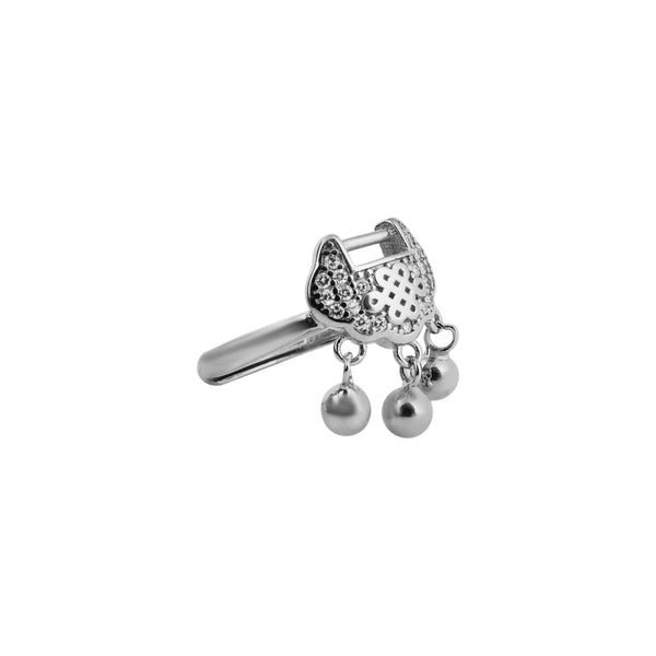Filigree and Dangling Bead Oxidized Silver Ring for her