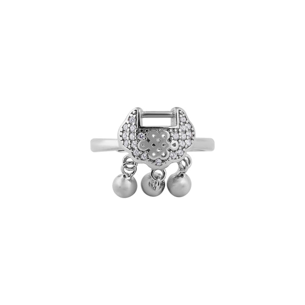 Filigree and Dangling Bead Oxidized Silver Ring for her