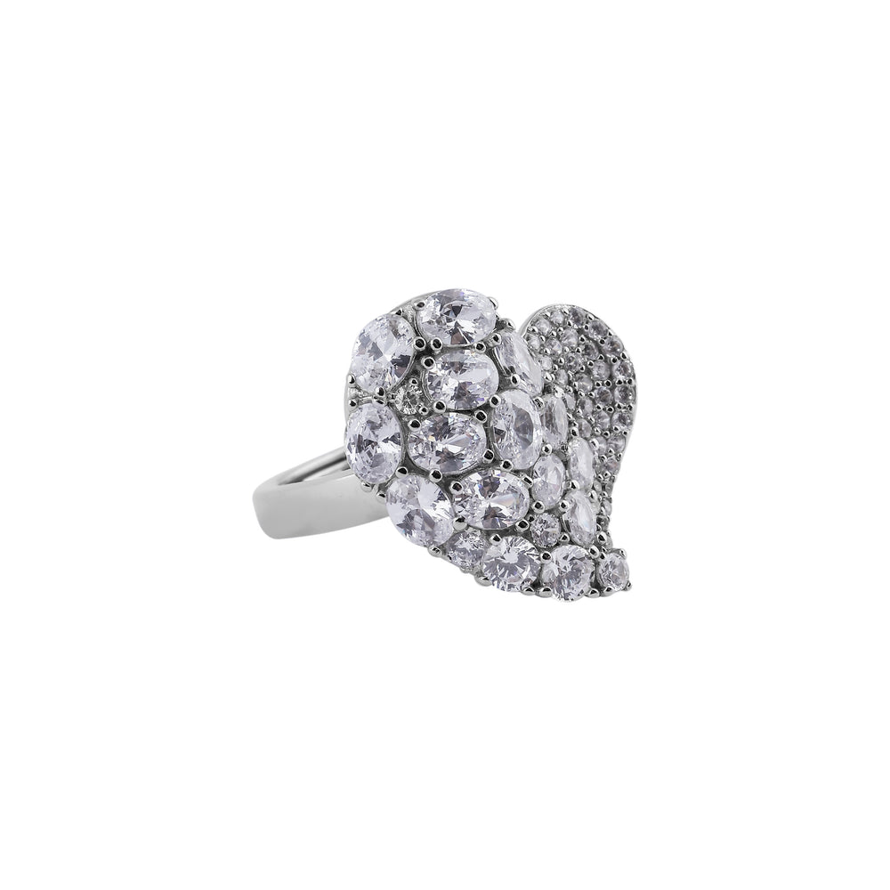 Pave Heart Cluster Silver Ring for her