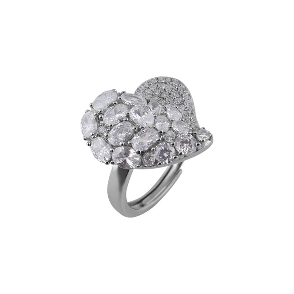 Pave Heart Cluster Silver Ring for her