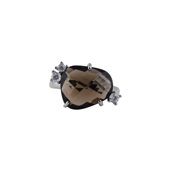 Faceted Cz Smoky Quartz and CZ Silver Ring for her