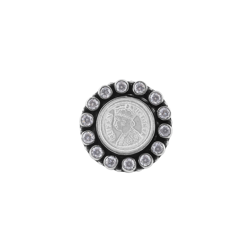 Coin and CZ Oxidized Silver Adjustable Ring for her