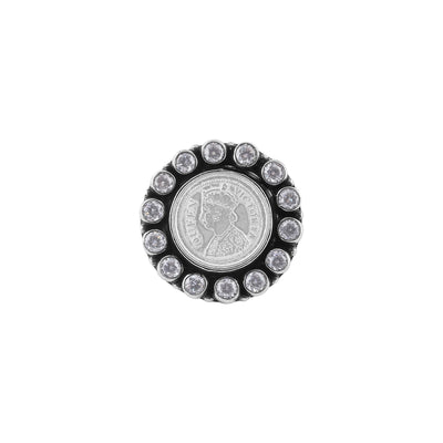 Coin and CZ Oxidized Silver Adjustable Ring for her - Flâneur Global® | FG | 925 Fine Silver Jewelry & Accessories 