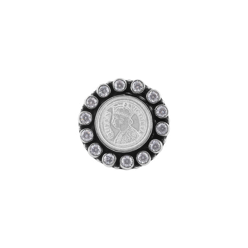 Coin and CZ Oxidized Silver Adjustable Ring for her