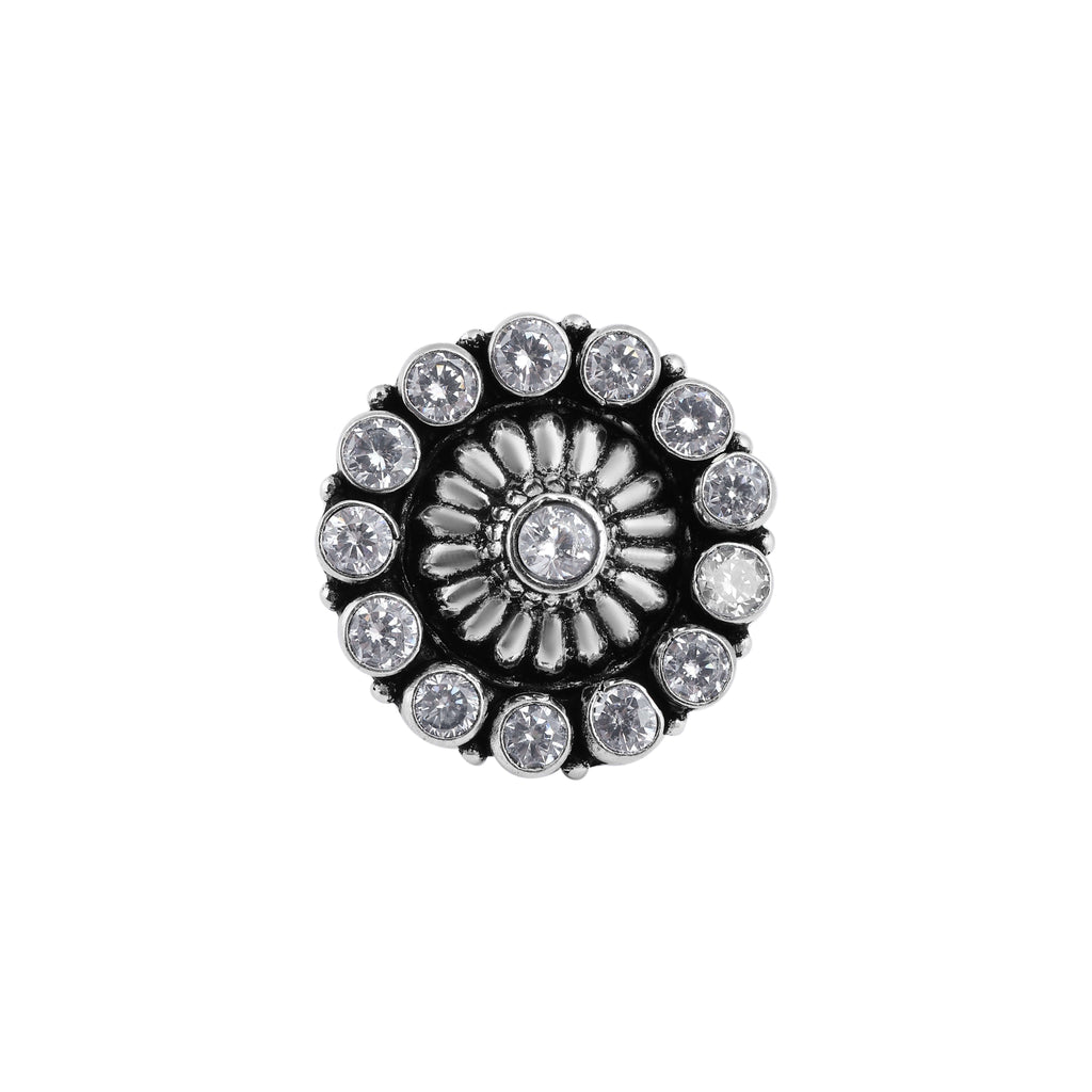 Round Floral Oxidized Silver CZ Ring for her - Flâneur Global® | FG | 925 Fine Silver Jewelry & Accessories 