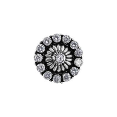 Round Floral Oxidized Silver CZ Ring for her - Flâneur Global® | FG | 925 Fine Silver Jewelry & Accessories 