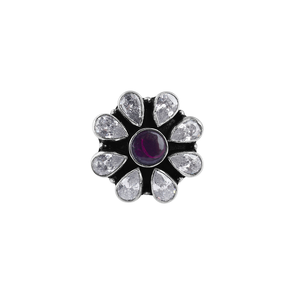 Pear CZ and Purple Gemstone Oxidized Silver Ring for her