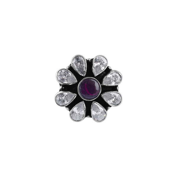 Pear CZ and Purple Gemstone Oxidized Silver Ring for her