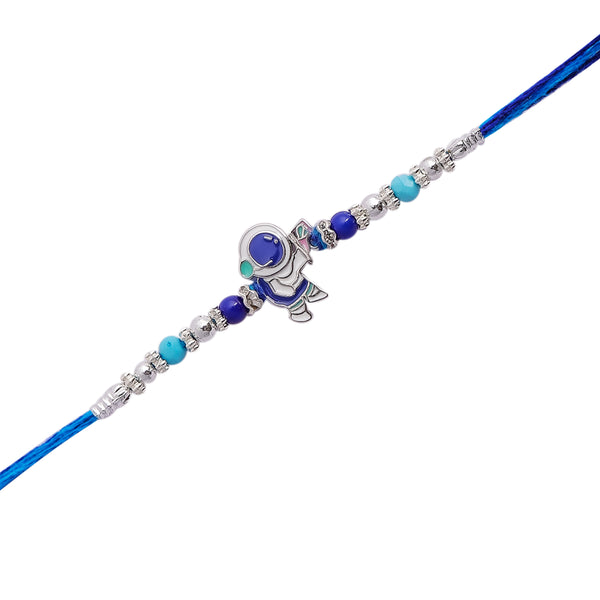 exquisite blue stone silver rakhi